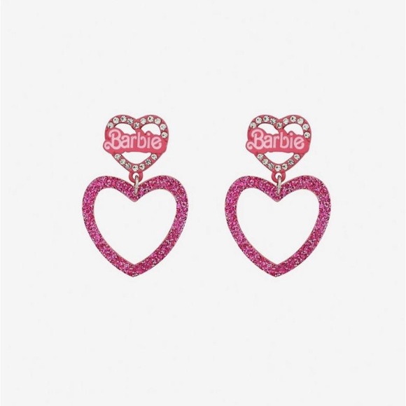 NWT Barbie the Movie Pink Glitter & Crystal Heart Earrings - Picture 5 of 9